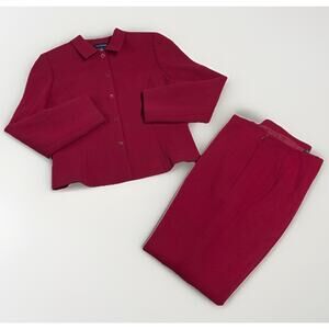 ANN TAYLOR Wool Blazer Size 6 Pants 8 Suit Set Womens Magenta Pink Career Lined